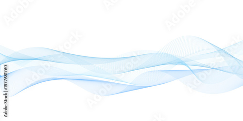 Abstract blue wave background, flowing light blue smoke lines on white, elegant curved motion vector for corporate presentation and web design
