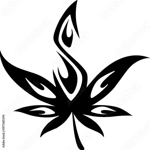 Abstract Cannabis Leaf: A striking black and white cannabis leaf design, a stylized representation of nature and symbolic of alternative concepts.