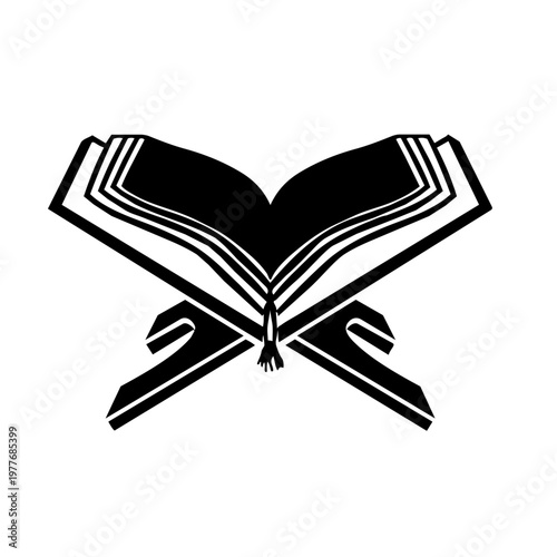 Quran Illustration: A minimalist, high-contrast illustration of an open Quran, embodying faith, wisdom, and spiritual guidance.