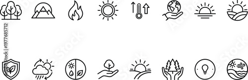 A collection of eco-friendly icons on a white background