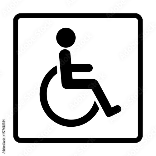 “Silhouette icon of a person using a wheelchair, bold solid shapes, modern accessible-design pictogram.”