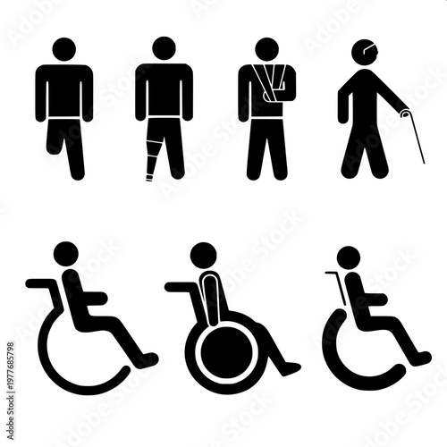 “Silhouette icon of a person using a wheelchair, bold solid shapes, modern accessible-design pictogram.”