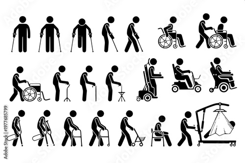 “Silhouette icon of a person using a wheelchair, bold solid shapes, modern accessible-design pictogram.”