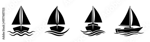 Black and white sailboat vector art sailing boat illustration nautical vessel graphic design set image
