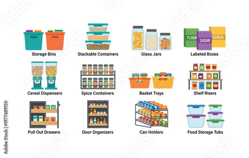 Organized kitchen pantry with various storage solutions and containers