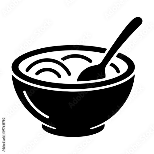 Illustration of soup bowl with spoon vector graphic for food blog and recipe website design needs