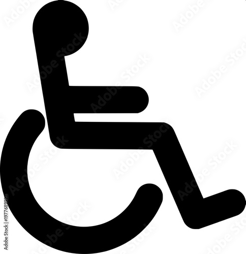 “Inclusive accessibility icon set showing various wheelchair users in different poses, simple line-art vector style.”