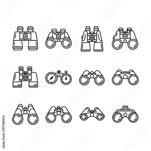 Binoculars Collection Diverse Optical Devices Set Clean Line Art