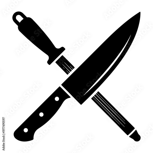 Chef knife sharpening steel crossed kitchen culinary cooking professional equipment tool cutlery