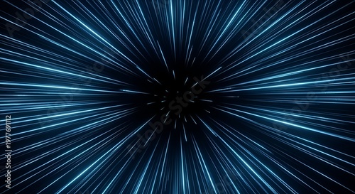 Abstract Blue Motion Tunnel with Futuristic Speed Lines and Glowing Light Particles