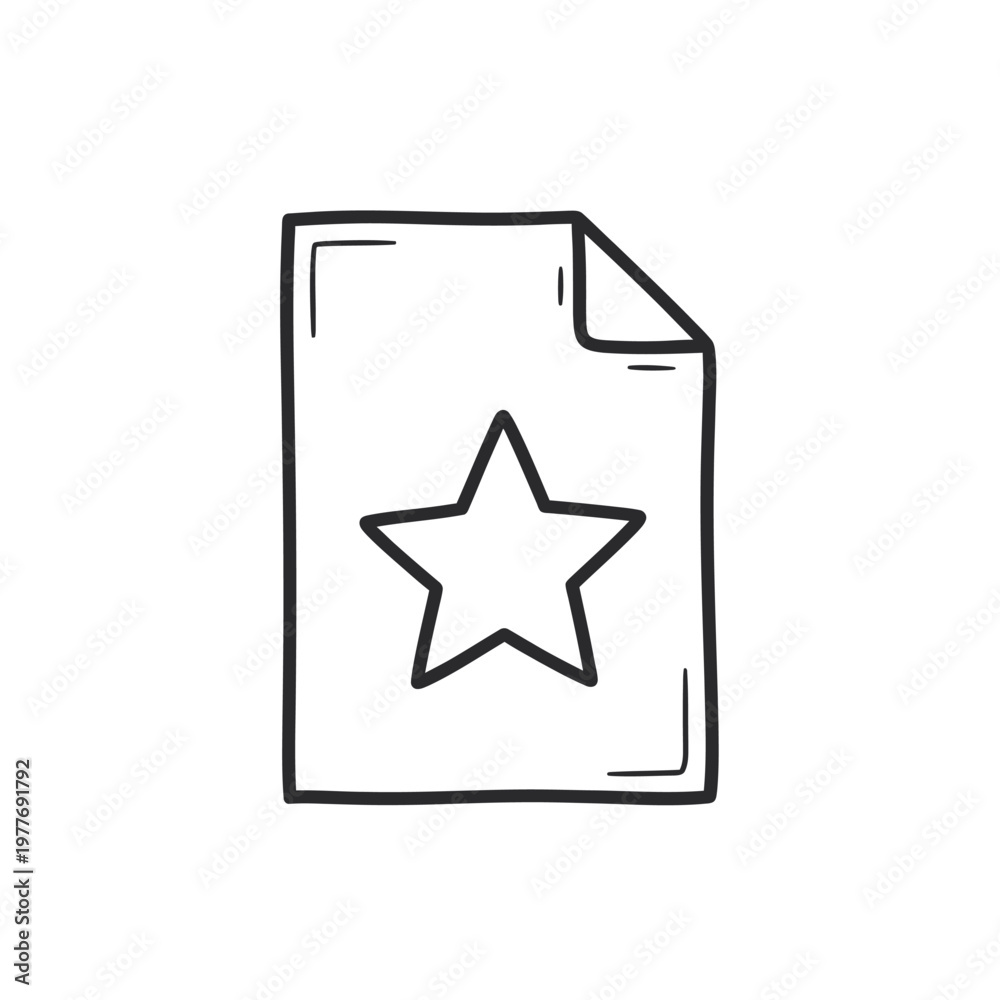 Obraz premium A simple line drawing of a document with a star.