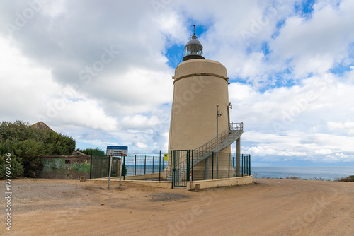 Carbonera lighthouse located on Punta Mala, La Alcaidesa, Spain. Lantern overlooks the Strait of Gibraltar.
