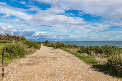 Seaside spanish landscape. La Alcaidesa urbanization on Costa del Sol, Andalusia Spain. Cadiz province.