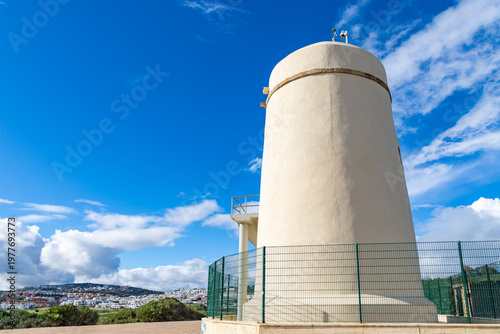 Carbonera lighthouse located on Punta Mala, La Alcaidesa, Spain. Lantern overlooks the Strait of Gibraltar.