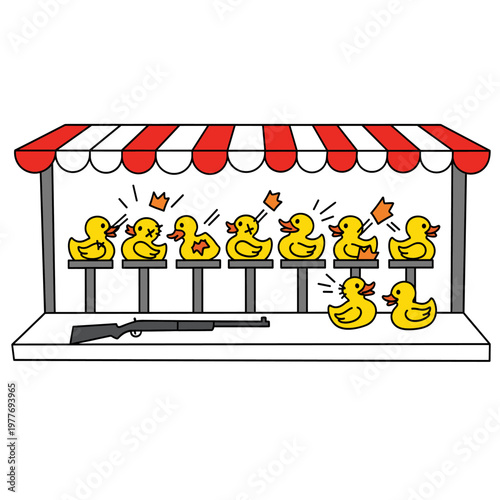 Duck shooting gallery carnival game stall.