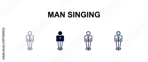 man singing multi-style outline icon set - people concept. Thin line, regular, filled, colored man singing icon
