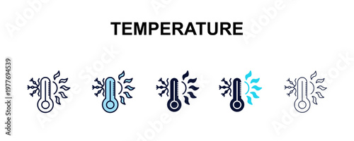 temperature multi-style outline icon set - weather concept. Thin line, regular, filled, colored temperature icon