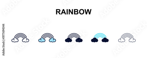 rainbow multi-style outline icon set - weather concept. Thin line, regular, filled, colored rainbow icon