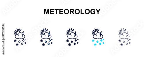 meteorology multi-style outline icon set - weather concept. Thin line, regular, filled, colored meteorology icon
