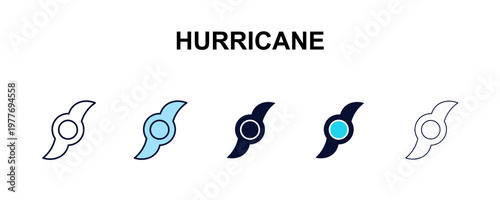 hurricane multi-style outline icon set - weather concept. Thin line, regular, filled, colored hurricane icon