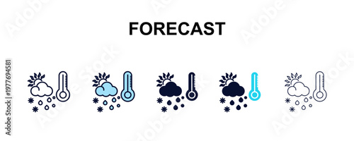 forecast multi-style outline icon set - weather concept. Thin line, regular, filled, colored forecast icon