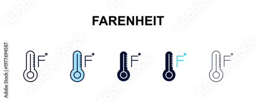 farenheit multi-style outline icon set - weather concept. Thin line, regular, filled, colored farenheit icon