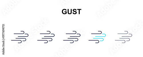 gust multi-style outline icon set - weather concept. Thin line, regular, filled, colored gust icon