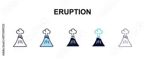 eruption multi-style outline icon set - weather concept. Thin line, regular, filled, colored eruption icon