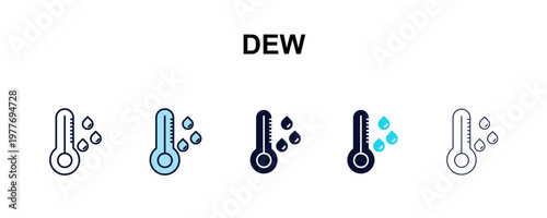 dew multi-style outline icon set - weather concept. Thin line, regular, filled, colored dew icon