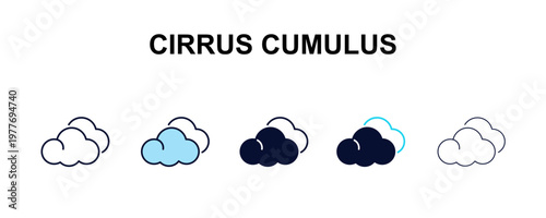 cirrus cumulus multi-style outline icon set - weather concept. Thin line, regular, filled, colored cirrus cumulus icon