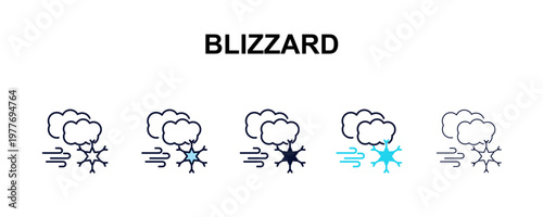 blizzard multi-style outline icon set - weather concept. Thin line, regular, filled, colored blizzard icon