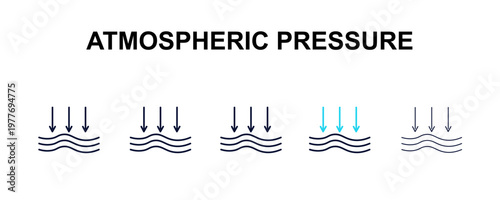atmospheric pressure multi-style outline icon set - weather concept. Thin line, regular, filled, colored atmospheric pressure icon