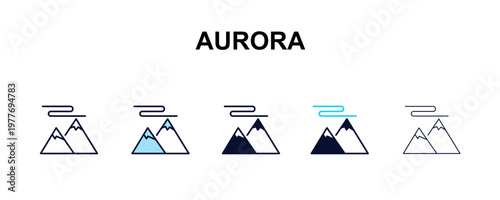 aurora multi-style outline icon set - weather concept. Thin line, regular, filled, colored aurora icon