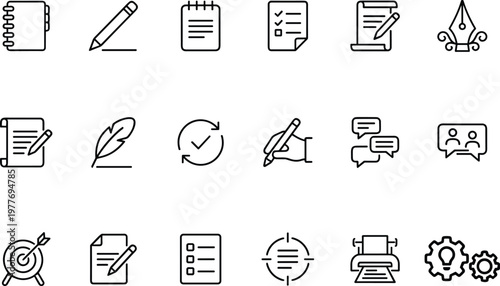 Writing, Content Creation and Copywriting Icon Set