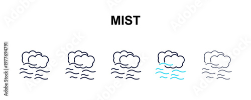 mist multi-style outline icon set - weather concept. Thin line, regular, filled, colored mist icon