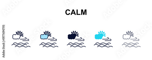 calm multi-style outline icon set - weather concept. Thin line, regular, filled, colored calm icon