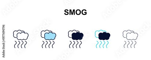 smog multi-style outline icon set - weather concept. Thin line, regular, filled, colored smog icon