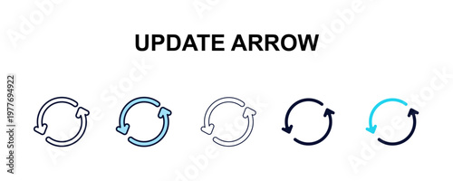 update arrow multi-style outline icon set - user interface concept. Thin line, regular, filled, colored update arrow icon