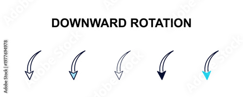 downward rotation multi-style outline icon set - user interface concept. Thin line, regular, filled, colored downward rotation icon