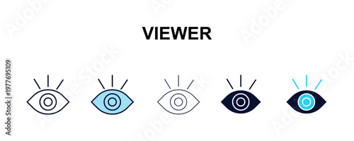 viewer multi-style outline icon set - user interface concept. Thin line, regular, filled, colored viewer icon