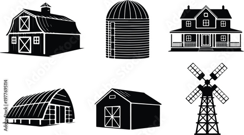 Farm Silhouette Icon Agriculture Field Outline Design
