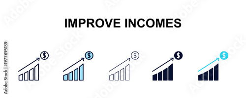 improve incomes multi-style outline icon set - user interface concept. Thin line, regular, filled, colored improve incomes icon