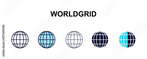 worldgrid multi-style outline icon set - user interface concept. Thin line, regular, filled, colored worldgrid icon