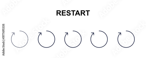 restart multi-style outline icon set - user interface concept. Thin line, regular, filled, colored restart icon