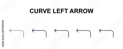 curve left arrow multi-style outline icon set - user interface concept. Thin line, regular, filled, colored curve left arrow icon
