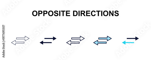 opposite directions multi-style outline icon set - user interface concept. Thin line, regular, filled, colored opposite directions icon