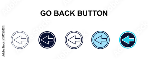 go back button multi-style outline icon set - user interface concept. Thin line, regular, filled, colored go back button icon