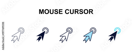 mouse cursor multi-style outline icon set - user interface concept. Thin line, regular, filled, colored mouse cursor icon