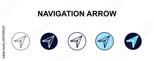 navigation arrow multi-style outline icon set - user interface concept. Thin line, regular, filled, colored navigation arrow icon