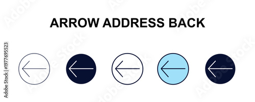 arrow address back multi-style outline icon set - user interface concept. Thin line, regular, filled, colored arrow address back icon